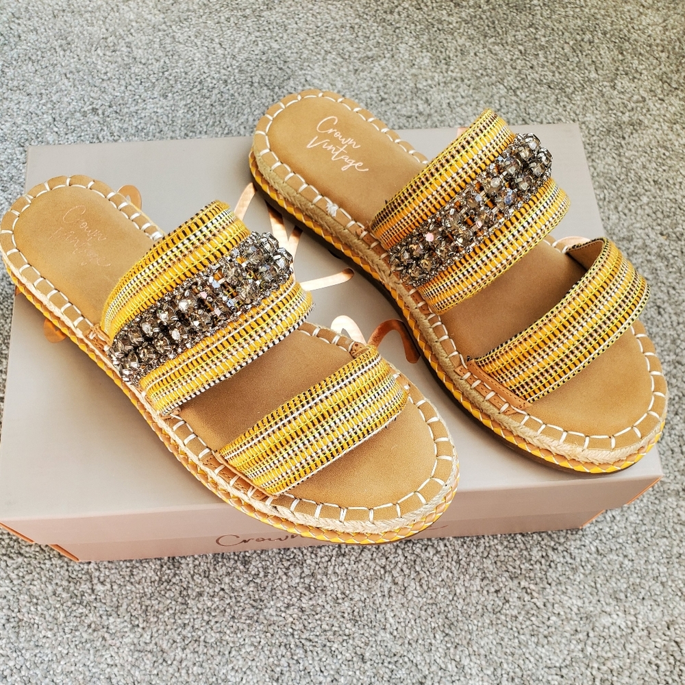 Crown vintage rhinestone slip on espadrilles, 8, yellow/ orange - Picture 10 of 12